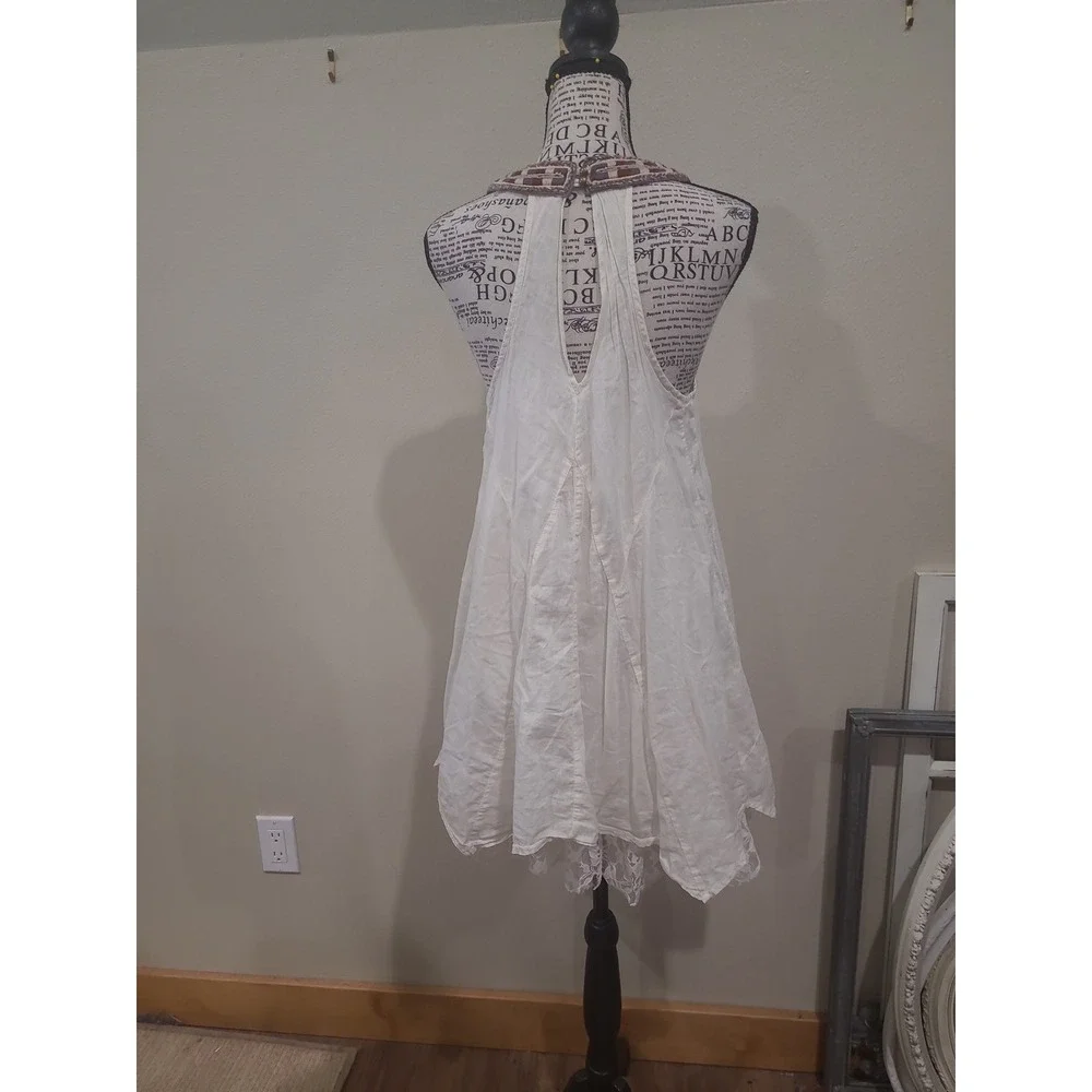 Free People Boho festival women SZ S flowy Cream Mini Dress Lace lining detail